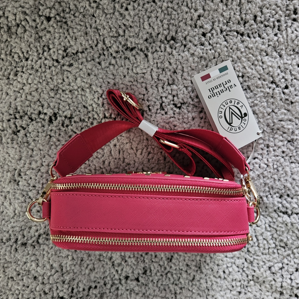 NWT VALENTINO ORLANDI Studded Double Zip Crossbody Camera Bag - Hot Pink - Picture 6 of 9